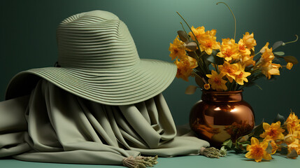 Green hat with flowers