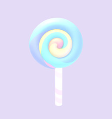 3d rendered cartoon lollipop object on purple background.
