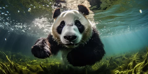 Gordijnen a panda in underwater, generative AI © VALUEINVESTOR