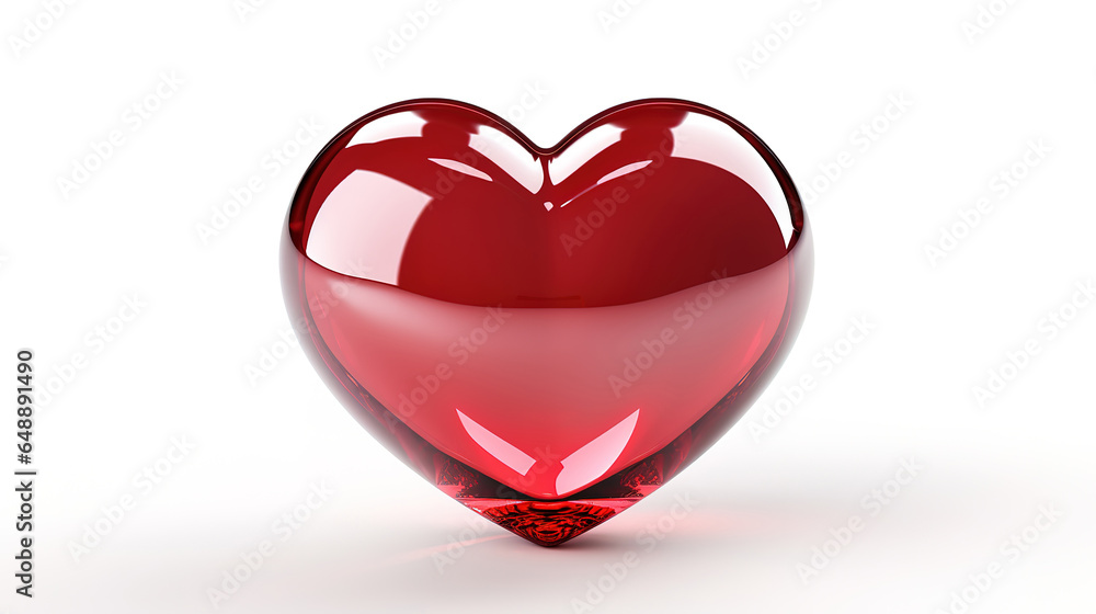 Poster glass heart reflection shape isolated on white background, object with clipping path. generative ai