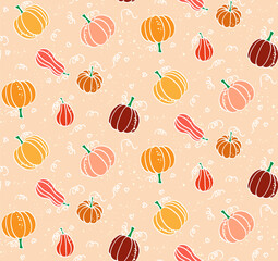 Beautiful Thanksgiving pumpkin seamless pattern hand drawn background