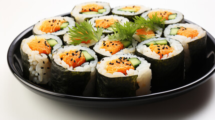 sushi on a black plate, attractive, engaging, HD wallpaper, background Photo
