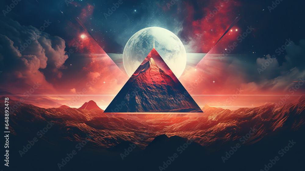Aufkleber a picture of a mountain with a triangle in the middle. generative ai