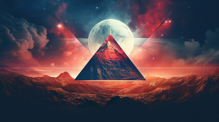 A picture of a mountain with a triangle in the middle. Generative Ai - obrazy, fototapety, plakaty