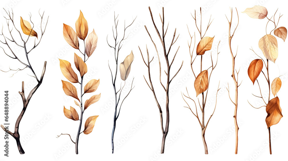 Poster set of different tree branches isolated. generative ai