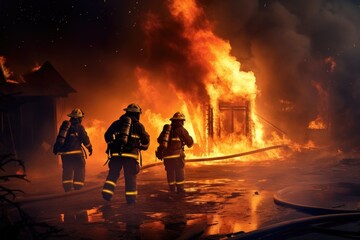 Firefighters extinguish a burning fire