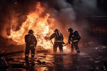 Firefighters extinguish a burning fire