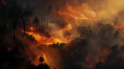 Forest fire top view