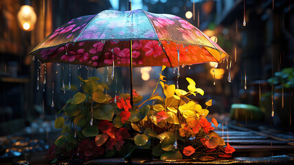 Obraz na płótnie Canvas Realistic monsoon season colorful umbrella illustration. Generative Ai