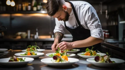 Foto op Aluminium Male chef plating food in plate while working © FryArt Studio