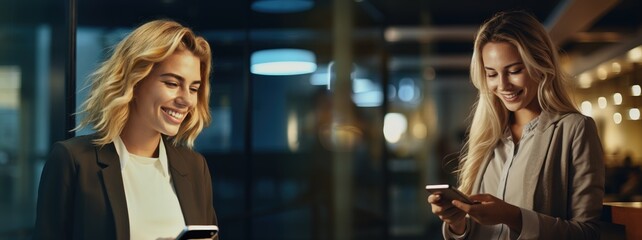 Fototapeta premium Smiling businesswoman using her phone in the office