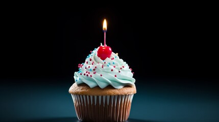 Happy Birthday Cup cakes with candle lightning above it celebration
