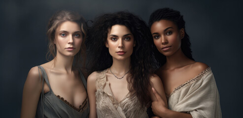 Fototapeta premium Portrait of three multicultural women standing together