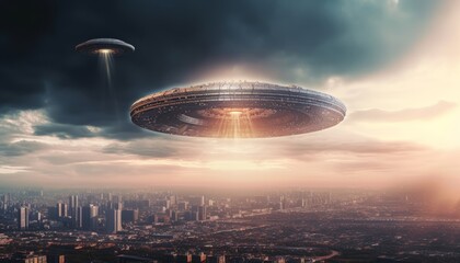 UFO over the city, AI generated