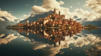 Rolgordijnen a mesmerizing photo depicting a distorted reality, where reflections in mirrors and water surfaces reveal alternate dimensions and surreal landscapes © alhaitham