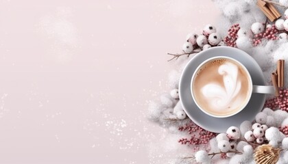 Obraz na płótnie Canvas Cup of coffee with cinnamon and sugar, Christmas banner, Ai generated