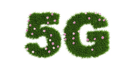 5g sign with grass and flowers, the concept of radiation exposure to others, isolated on white, 3d rendering