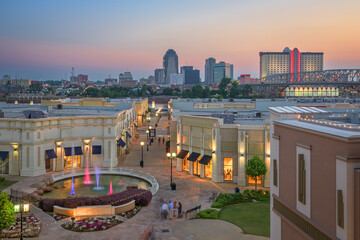 Shreveport, Louisiana, USA downtown City Skyline and Shopping Areas