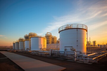Obraz premium Tank farm with rows of oil storage tanks.