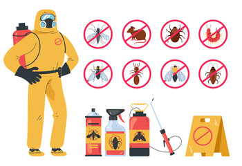 Pest control insect service disinfection poison isolated set. Vector flat graphic design illustration
 - obrazy, fototapety, plakaty