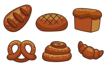 Bread whole sliced bakery wheat isolated set. Vector flat graphic design illustration