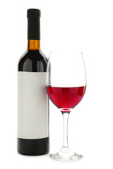 Red Wine bottle and glass isolated on white background