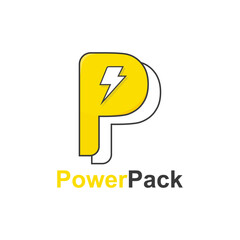 Power Pack P Letter Modern Abstract Logo Design Vector Template. 
P Letter Power Icon Creative Logo Design Element in Yellow Color.