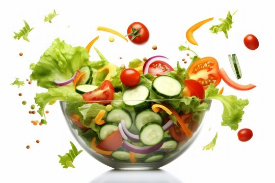 Fresh Salad Mix splashes into a Bowl