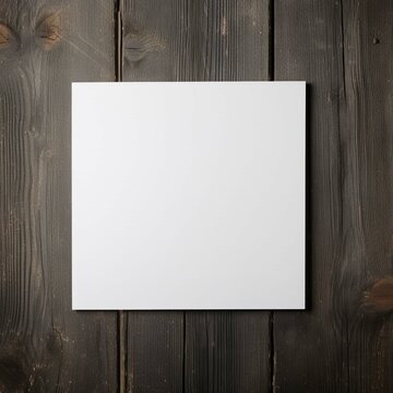 Blank square white card lying on a simple wooden background Generative AI