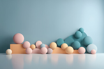 Minimalistic abstract pastel colored 3d vector style backdrop background. Pastel colored balls.
