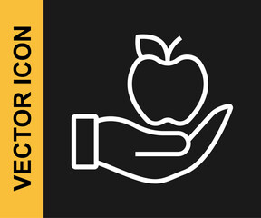 White line Apple icon isolated on black background. Excess weight. Healthy diet menu. Fitness diet apple. Vector