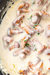 julienne mushrooms chanterelles cream sauce appetizer meal food snack on the table copy space food background rustic top view keto or paleo diet vegetarian vegan food