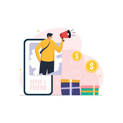 Refer a friend and earning on an Affiliate marketing program, Ecommerce and Customer Relationship concept