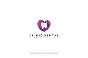 Clinic dental logo designs. Tooth and heart shape abstract icons, dentist stomatology medical doctor. Vector concept

