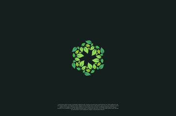 Green Leaf nature environtment element logo design. Power energy ecology sustainability. Vector Concept illustration.
