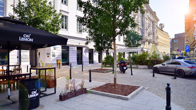 Warsaw, Poland. 10 September 2023. Five Corners Square, where people walk. Tenement houses in the center of the city.