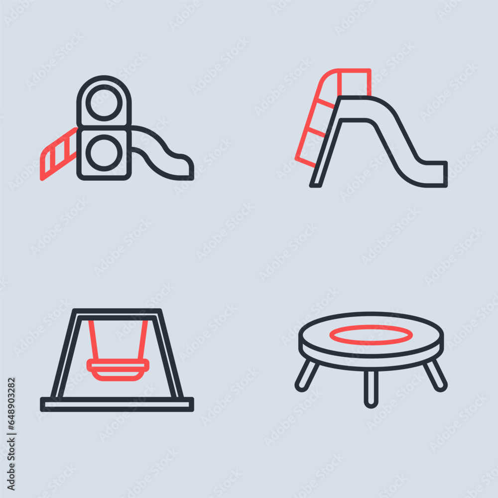 Canvas Prints set line slide playground, ferris wheel, jumping trampoline and icon. vector