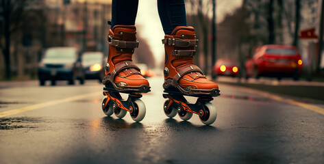 rollerblades where two people wear the same roller shoes hd wallpaper 