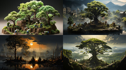 Captivating Sceneries: Exploring the Splendor of Nature's Elements Through Seasons, generative AI