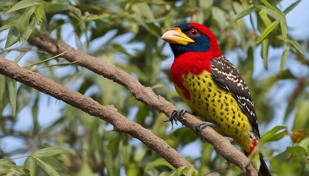 Red-and-yellow Barbet parrot of African barbet found in eastern Africa.