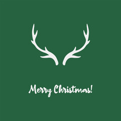 Fototapeta premium Christmas white reindeer green background. Christmas and Happy New Year postcard dark blue background