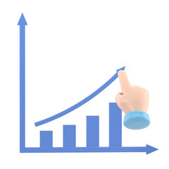 Cartoon Gesture Icon Mockup.Growth graph concept. Businessman draws a chart of financial growth. 3d illustration flat design. Profit Stock Market.Supports PNG files with transparent backgrounds.
