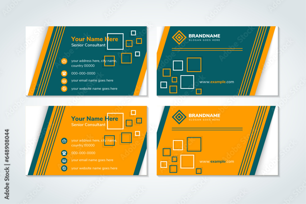 Poster collection of abstract business card design template. green, yellow and white colors combination on 