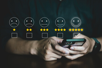 Customer review good rating concept, customer review by five star feedback, positive customer...