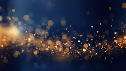 Elegant gold sparkles on a dark blue abstract background.
