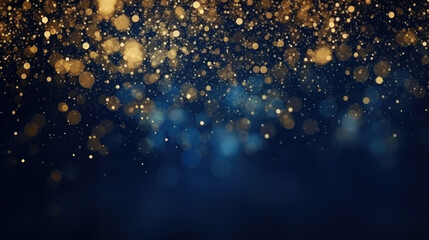 Elegant gold sparkles on a dark blue abstract background. - obrazy, fototapety, plakaty