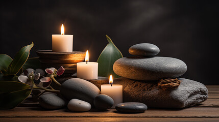 Fototapeta na wymiar Spa candles and stones for a spa