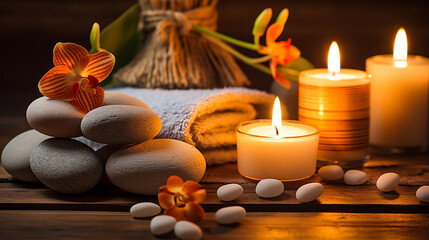 Obraz na płótnie Canvas Spa candles and stones for a spa