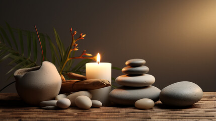 Obraz na płótnie Canvas Spa candles and stones for a spa