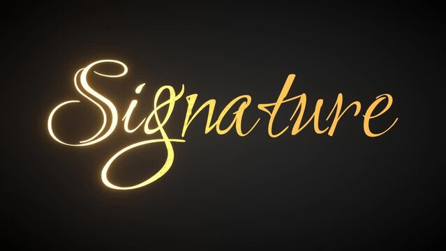 text that appears from various small particles and forms a word signature. 4K animated text with dark background and green screen